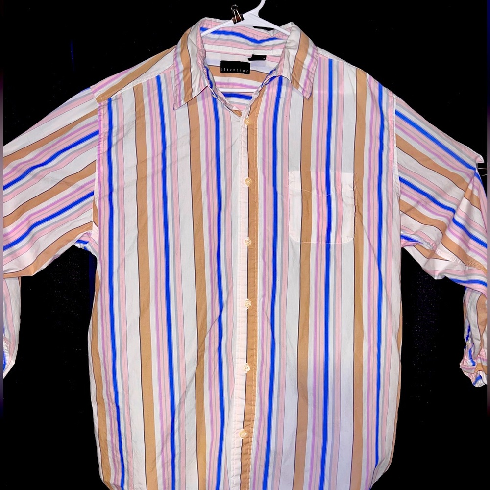 Attention, multi color long sleeve button down, Men’s X Large